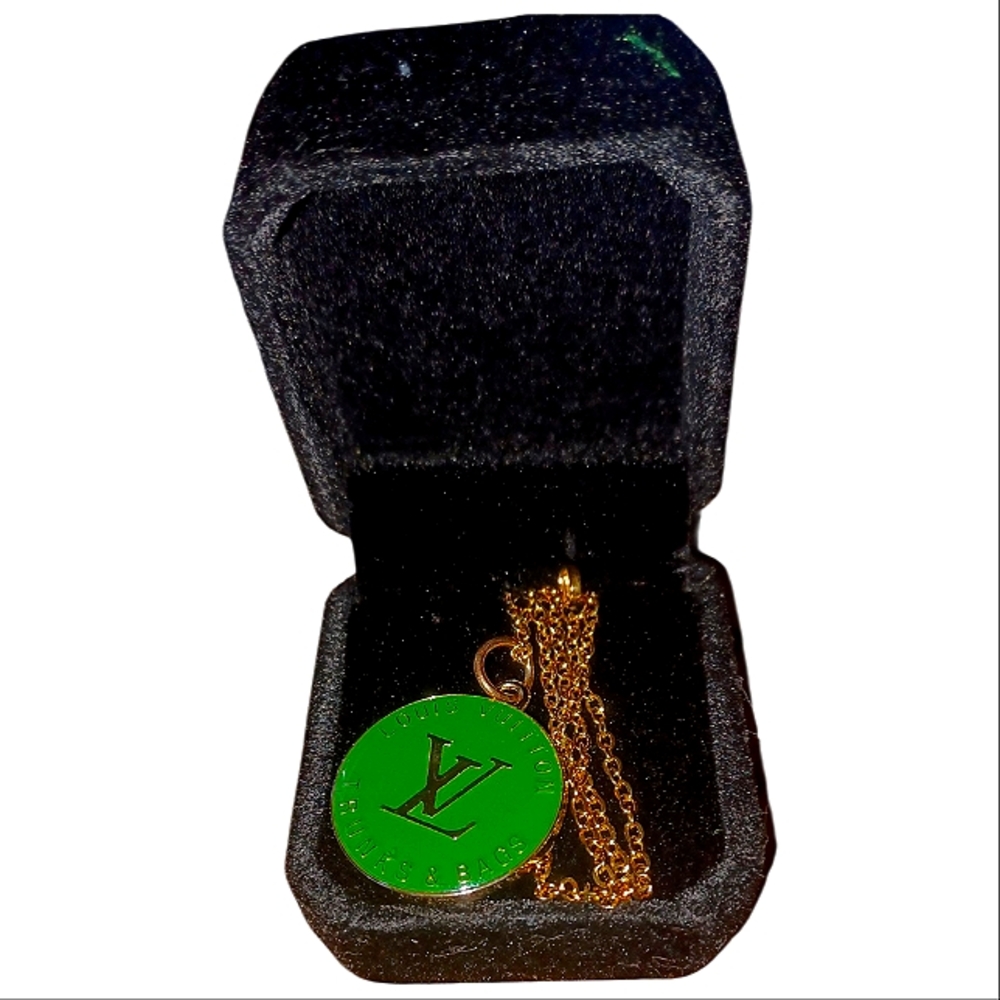 LV Trunks & Bags Charm Green and Gold Necklace